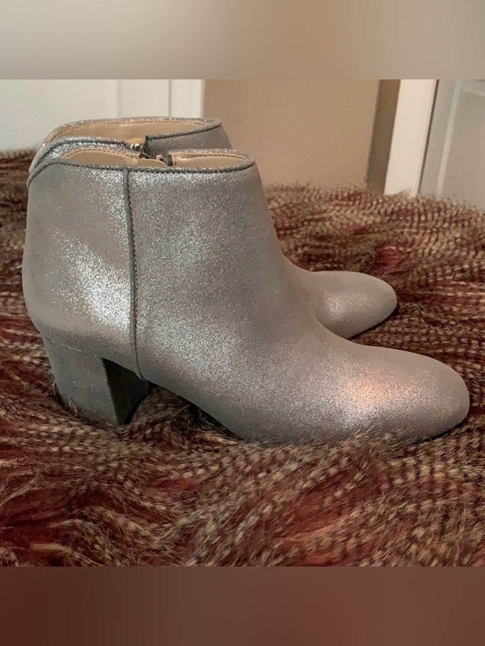 White House Black Market Silver Glitter Ankle Boots